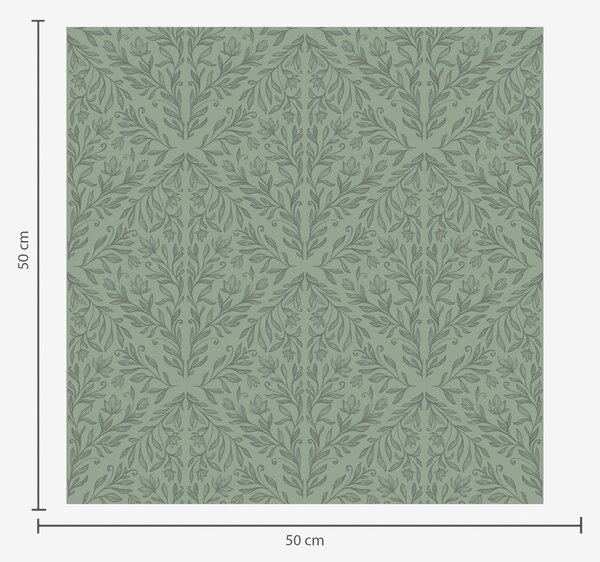Tapet Damasc botanic fin în verde discret, Tapet flori, a00815v1 : Uwalls.ro