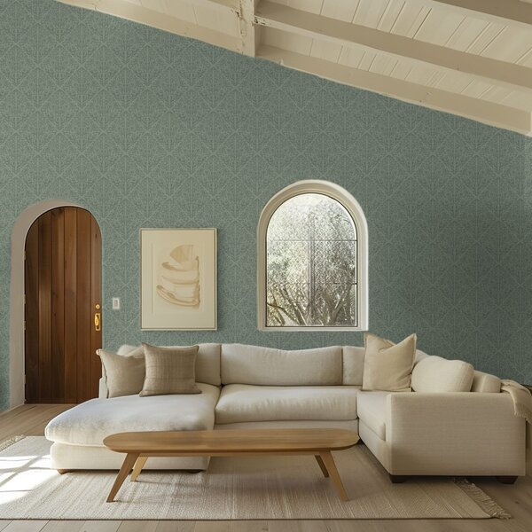 Tapet Damasc botanic fin în verde discret, Tapet flori, a00815v1 : Uwalls.ro