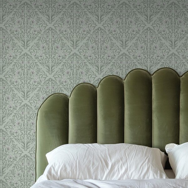 Tapet Lacy fotografiază pe fond verde pastel, cu o profunzime delicată, Tapet flori, a00815v3 : Uwalls.ro