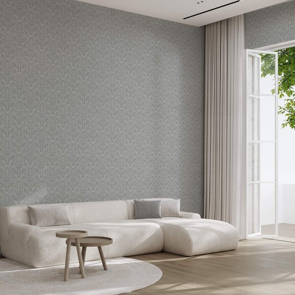 Tapet Damasc botanic în culoare gri deschis cu contururi delicate, Tapet flori, a00815v2 : Uwalls.ro