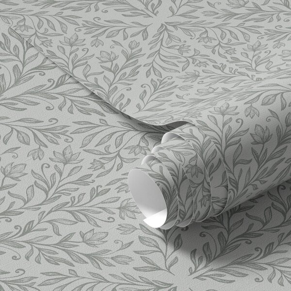 Tapet Damasc botanic în culoare gri deschis cu contururi delicate, Tapet flori, a00815v2 : Uwalls.ro