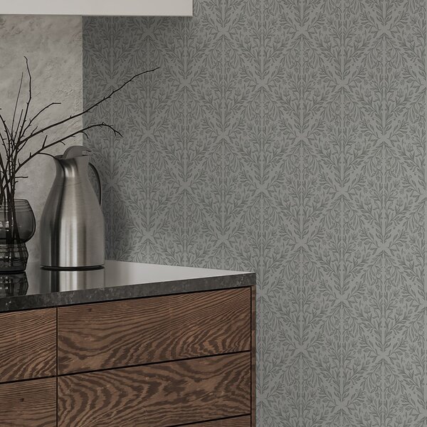 Tapet Damasc botanic în culoare gri deschis cu contururi delicate, Tapet flori, a00815v2 : Uwalls.ro