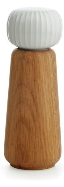 Râșniță pentru condimente din lemn de stejar cu detalii din porțelan alb Kähler Design Hammershoi, înălțime 17,5 cm