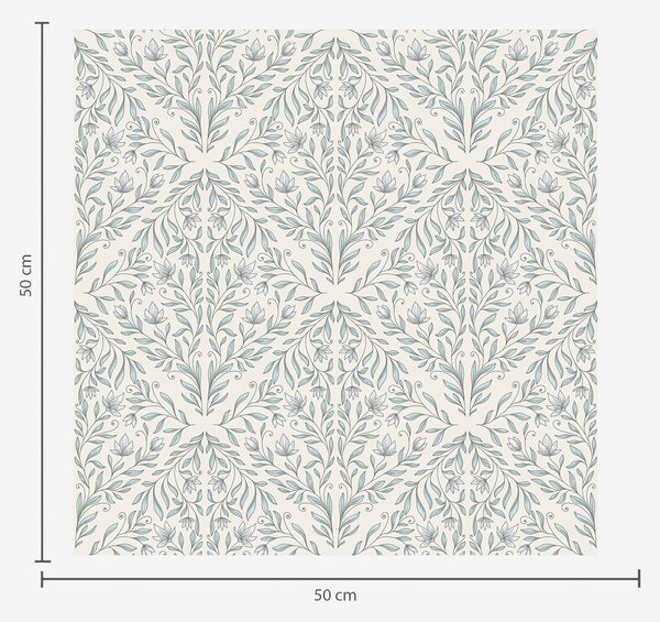 Tapet Lacy trage pe fond alb-crem cu contur turcoaz, Tapet flori, a00815v4 : Uwalls.ro