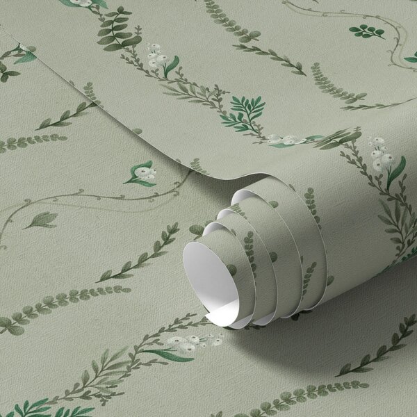 Tapet Viță de vie verticală și crenguțe pe fond verde discret, Tapet flori, a00817v1 : Uwalls.ro