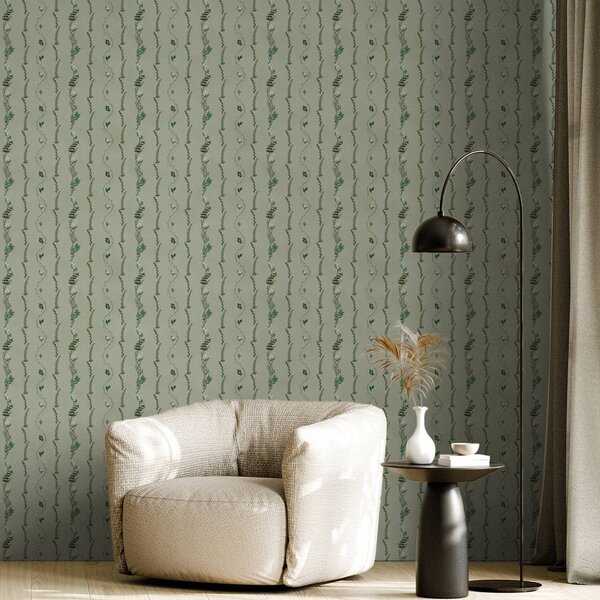 Tapet Viță de vie verticală și crenguțe pe fond verde discret, Tapet flori, a00817v1 : Uwalls.ro