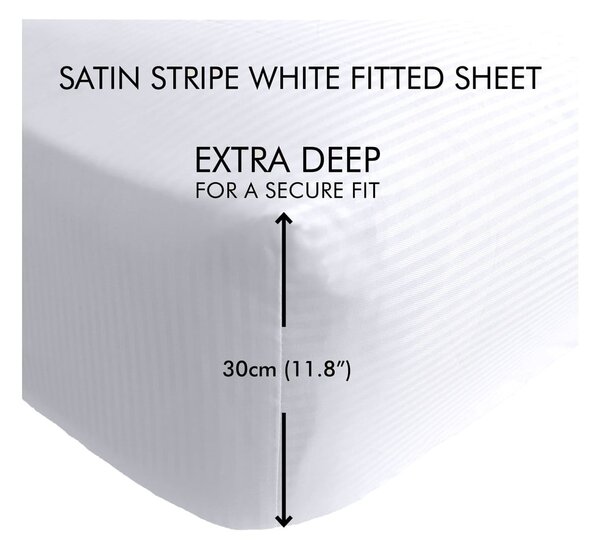 Cearceaf alb cu elastic 90x190 cm Satin Stripe - Catherine Lansfield