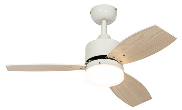 Ventilator de tavan de exterior alb cu imprimeu de lemn 91,3 cm, inclusiv LED cu dimmer cu telecomandă IP44 - Toledo