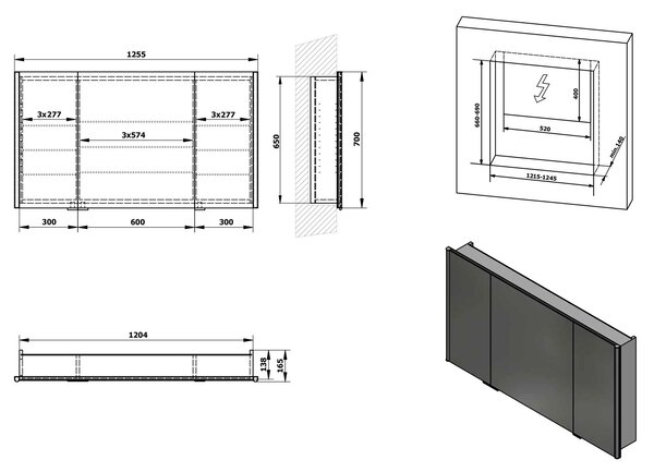 Sapho Integra dulap 125.5x16.5x70 cm cu oglinda gri IN125