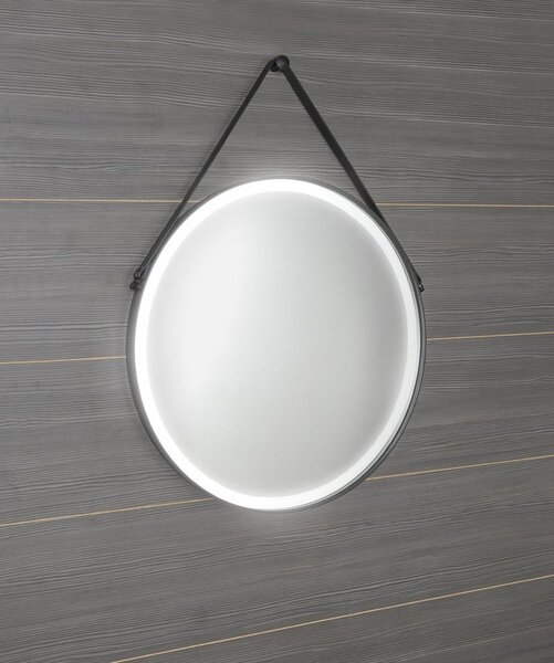 Sapho Sapho, oglinda rotunda ORBITER cu iluminare LED, curea din piele, ø 60cm, mat negru, ORL060
