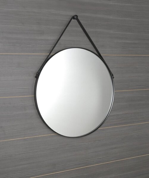Sapho Sapho, oglindă rotundă ORBITER cu curea din piele, ø 70cm, negru mat, ORT070