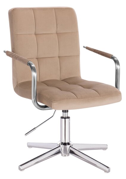 HR1015PCROSS scaun Catifea Latte cu Bază Cromata