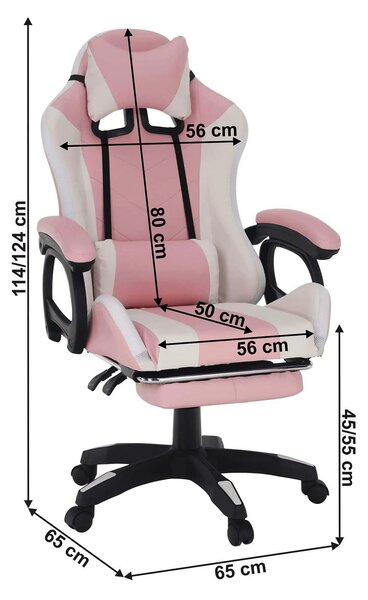 Scaun de birou JOVELA, roz/alb, piele ecologica, 65x65x114/124 cm