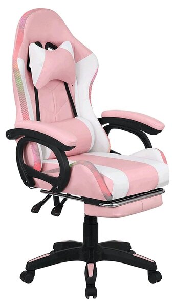 Scaun de birou JOVELA, roz/alb, piele ecologica, 65x65x114/124 cm