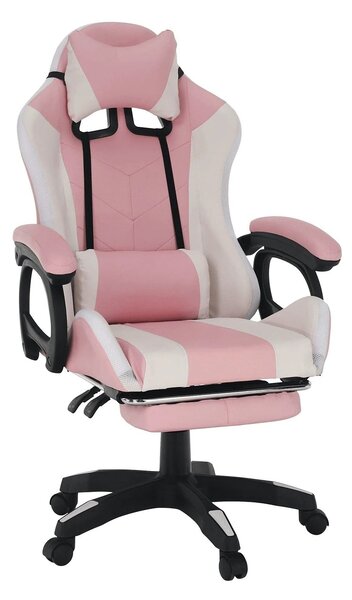Scaun de birou JOVELA, roz/alb, piele ecologica, 65x65x114/124 cm