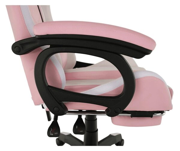 Scaun de birou JOVELA, roz/alb, piele ecologica, 65x65x114/124 cm