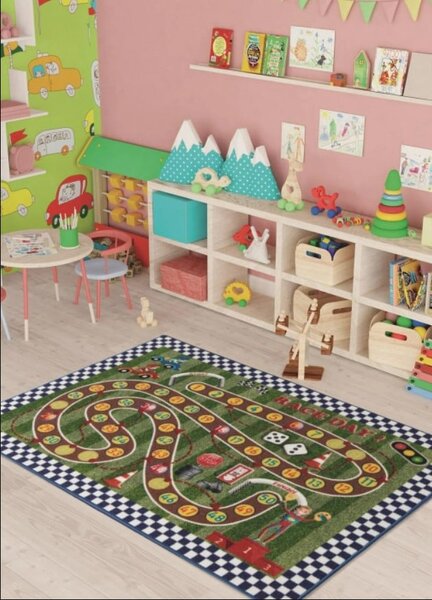 Covor Antiderapant pentru Copii, Model Racing Game, Dimensiunea 133x190 cm, Multicolor Multicolor, Dreptunghi, 133 x 190