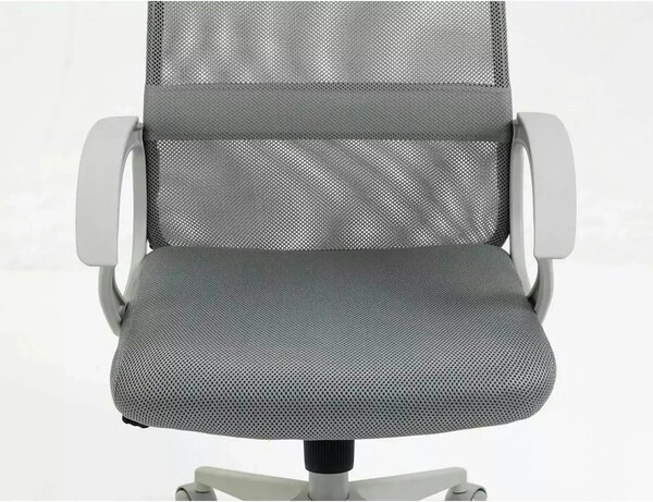 Scaun birou Q-026, gri, piele ecologica/plasa, 59x48x107/117 cm