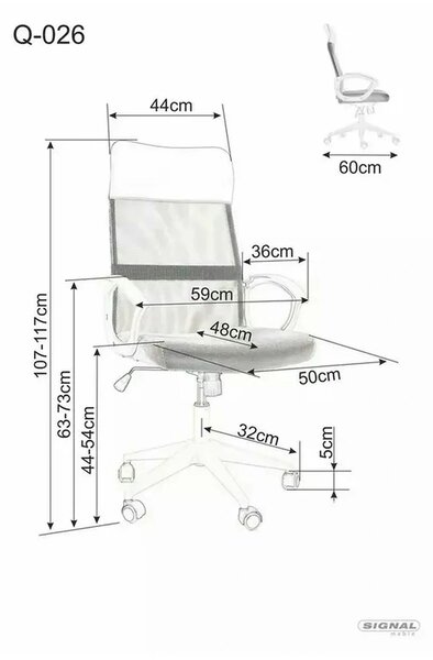 Scaun birou Q-026, gri, piele ecologica/plasa, 59x48x107/117 cm