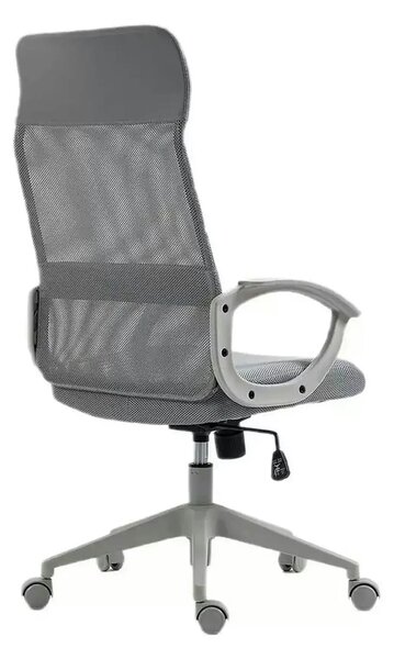 Scaun birou Q-026, gri, piele ecologica/plasa, 59x48x107/117 cm
