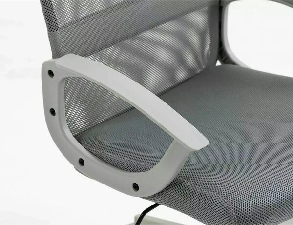 Scaun birou Q-026, gri, piele ecologica/plasa, 59x48x107/117 cm