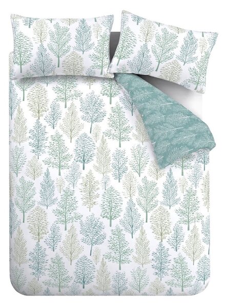 Lenjerie albă/verde pentru pat dublu 200x200 cm Wilda Tree - Catherine Lansfield