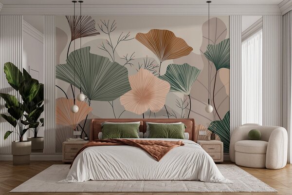 Tapet frunze de lotus elegante, Fototapet Flori, w04815 : Uwalls.ro
