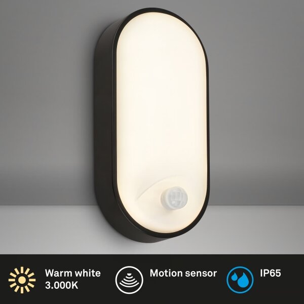 Brilo - Aplică de perete pentru exterior cu senzor de mișcare LED/12W/230V IP65 neagră