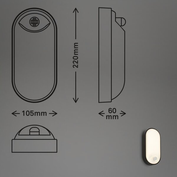 Brilo - Aplică de perete pentru exterior cu senzor de mișcare LED/12W/230V IP65 neagră
