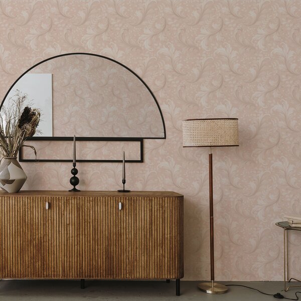 Tapet Volute de acant pe fond bej cald, Tapet natura, Tapet frunze, a00772 : Uwalls.ro