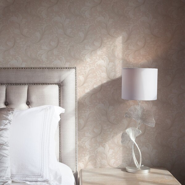 Tapet Volute de acant pe fond bej cald, Tapet natura, Tapet frunze, a00772 : Uwalls.ro