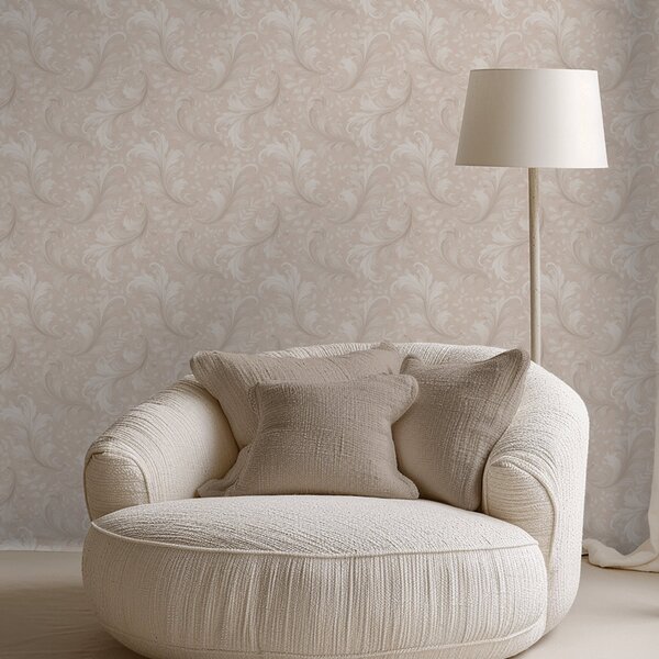 Tapet Volute de acant pe fond bej cald, Tapet natura, Tapet frunze, a00772 : Uwalls.ro