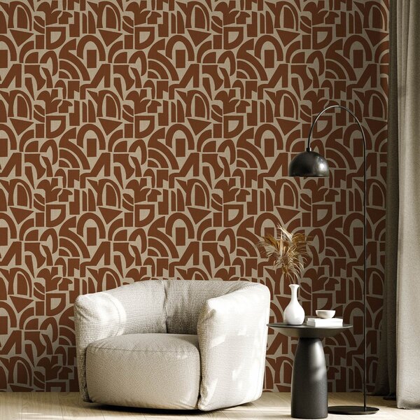 Tapet Forme geometrice din teracotă pe pânză de in, Tapet abstract, a00774 : Uwalls.ro