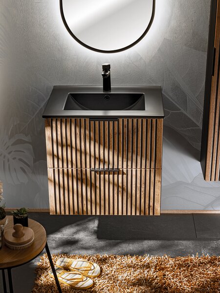 Comad Xilo dulap 60x46x57 cm sub chiuveta pe perete negru-stejar XILO BLACK WOTAN 82-60-D-2S