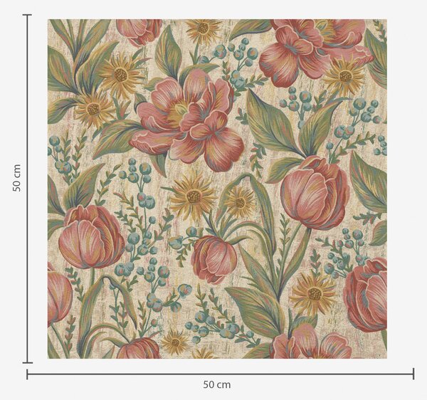 Tapet Lalele și asteri vintage, fond crem texturat, Tapet flori, a00773 : Uwalls.ro