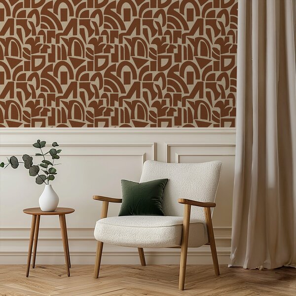 Tapet Forme geometrice din teracotă pe pânză de in, Tapet abstract, a00774 : Uwalls.ro