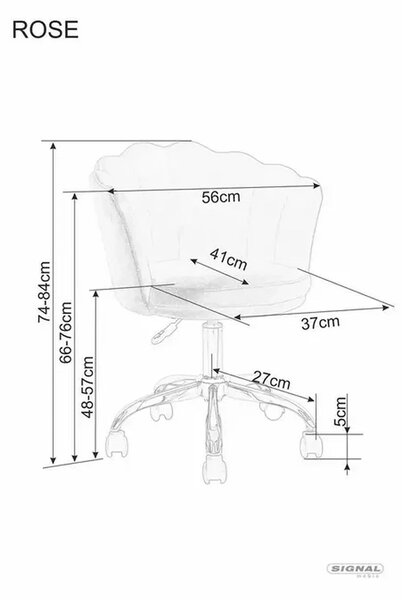 Scaun birou ROSE, roz/crom, stofa catifelata/metal, 56x41x74/83 cm
