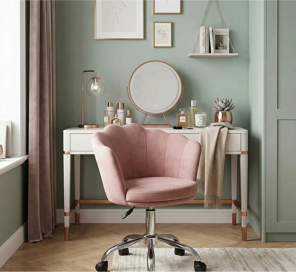 Scaun birou ROSE, roz/crom, stofa catifelata/metal, 56x41x74/83 cm