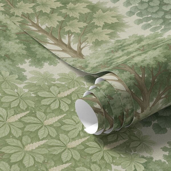 Tapet Grădină cu copaci în nuanțe delicate de verde pe un fundal deschis, Tapet flori, a00775 : Uwalls.ro