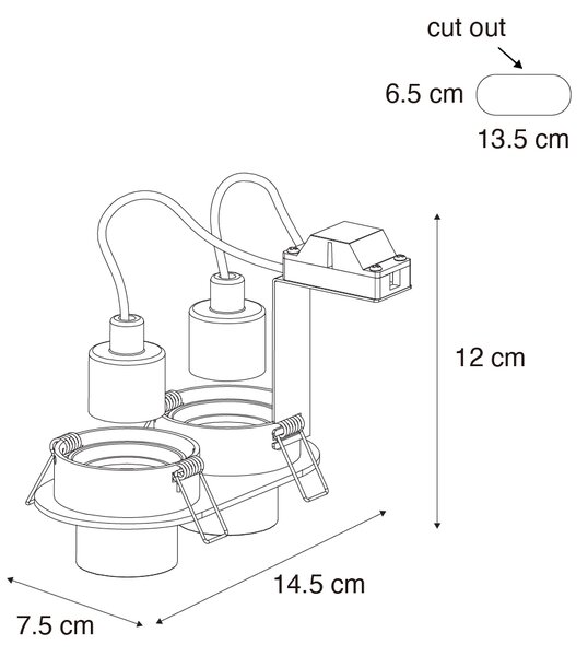 Set de 6 spoturi încastrate negre GU10 35mm înclinabile cu 2 lumini - Installa