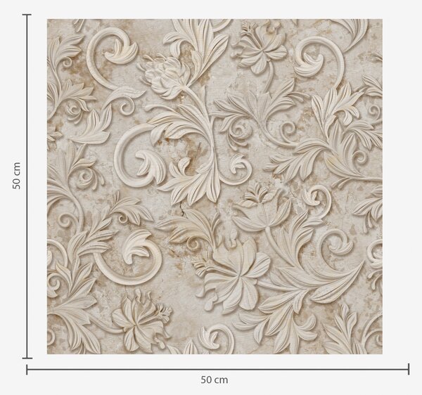 Tapet Relief din piatră cu volute florale, bej vintage, Tapet flori, a00784 : Uwalls.ro