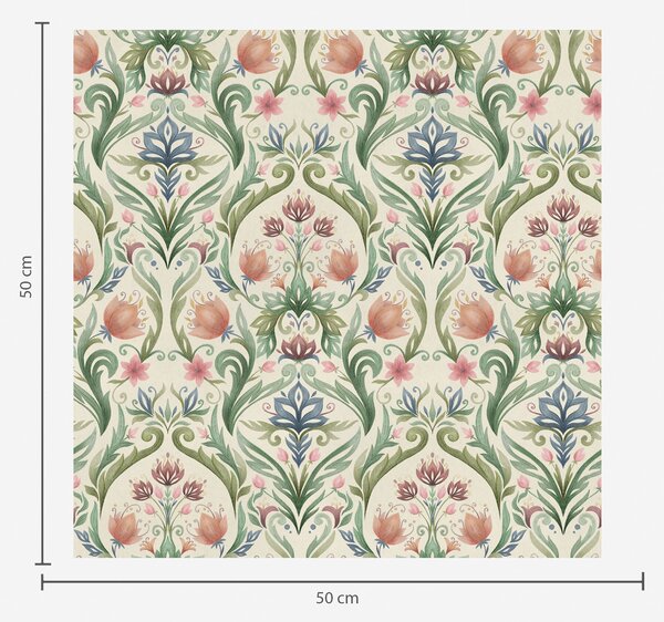 Tapet Ornament floral simetric, teracotă și verde, Tapet flori, a00827 : Uwalls.ro