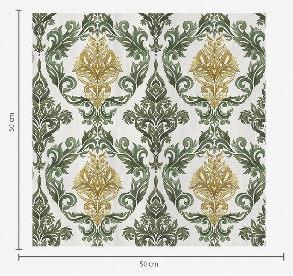 Tapet Damasc cu volute verzi pe fond deschis, Tapet stil oriental, a00828v1 : Uwalls.ro