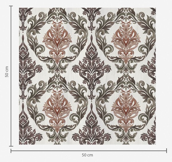 Tapet Damasc cu accente maro-cupru pe fond deschis, Tapet stil oriental, a00828v4 : Uwalls.ro
