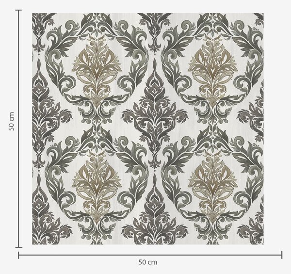Tapet Damasc pe fond deschis, accente de bronz-măsliniu, Tapet stil oriental, a00828v6 : Uwalls.ro