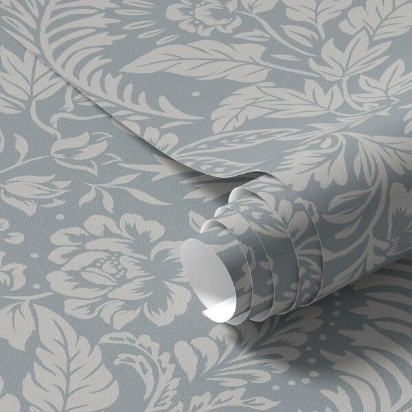 Tapet Model floral monocromatic pe fundal gri-albastru, Tapet flori, a00859 : Uwalls.ro