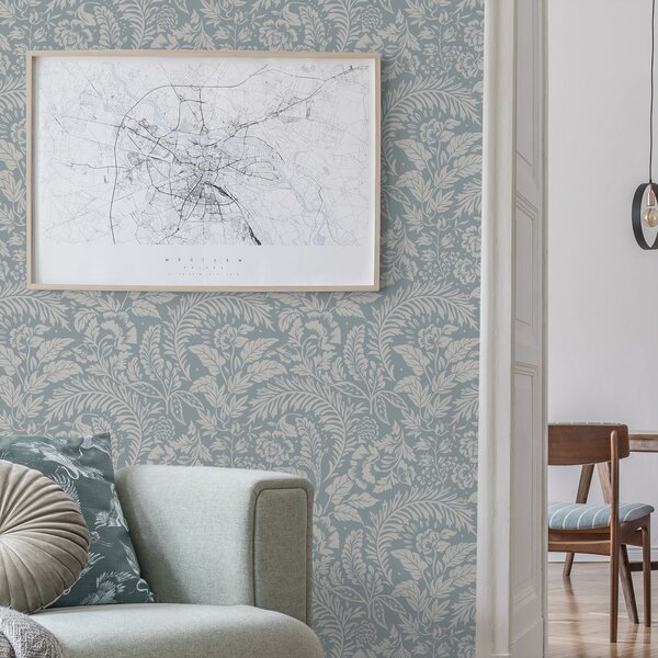 Tapet Model floral monocromatic pe fundal gri-albastru, Tapet flori, a00859 : Uwalls.ro