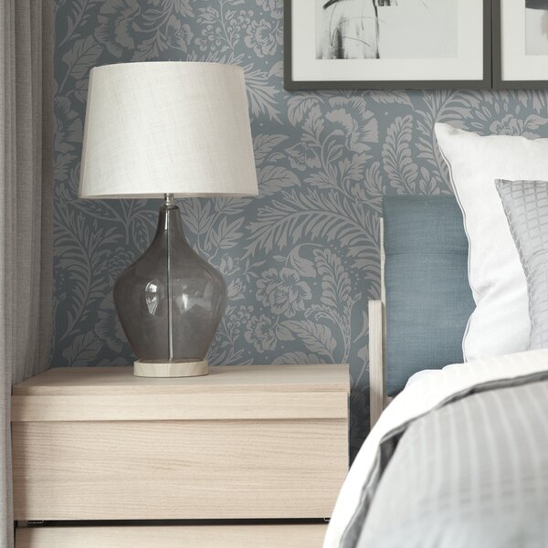 Tapet Model floral monocromatic pe fundal gri-albastru, Tapet flori, a00859 : Uwalls.ro