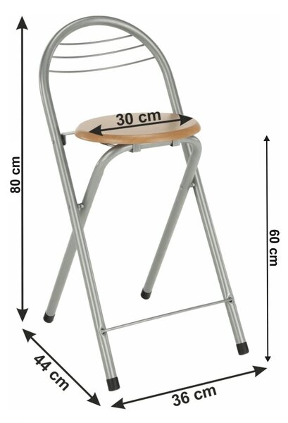 Scaun bar BOXER, stejar/aluminiu, 36x44x80 cm