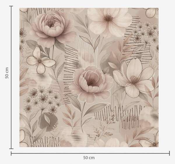 Tapet Florale bej sepia cu accente de fluturi și linii, Tapet flori, a00870 : Uwalls.ro